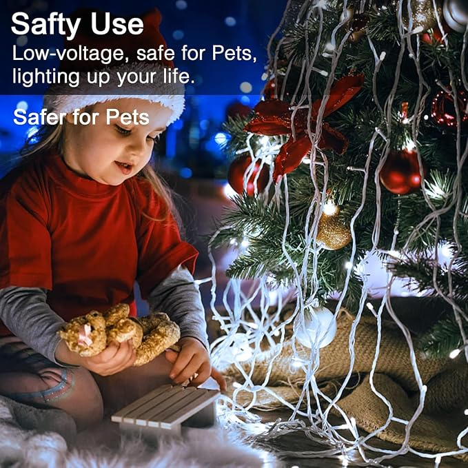 JMEXSUSS 300 LED White Christmas Lights Plug in Clear Wire | 66 Ft Christmas String Lights for Tree, Christmas Tree Lights Indoor Outdoor for Party Wedding Christmas Decorations