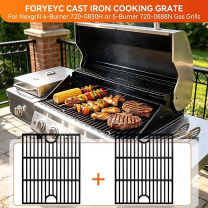 17 Inch Grill Grate for Nexgrill 4 Burner 720-0830H 720-0670A 720-0783E 720-0958A 5 Burner 720-0888N, Cast Iron Cooking Grids for Kenmore 415.16106210 Expert Grill 720-0789H 720-0789C Replacement Part