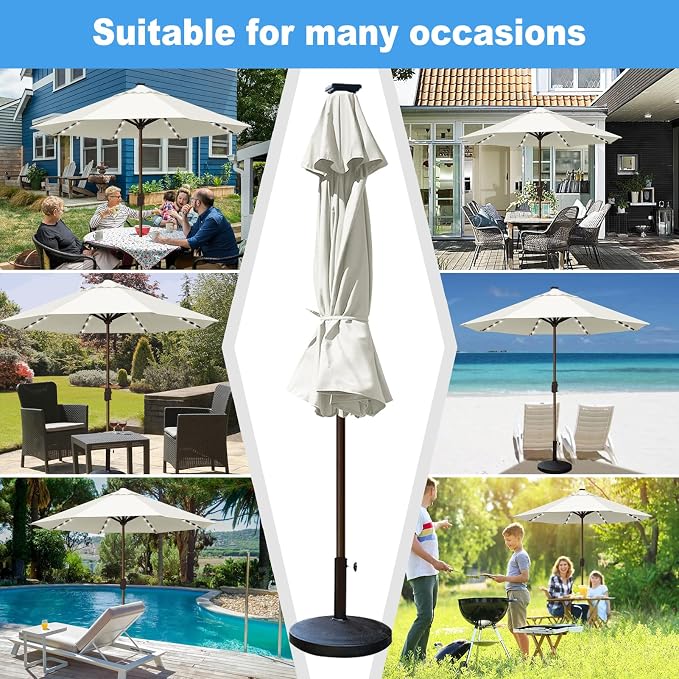 Eurmax USA 10-Year-Non-Fading 10FT Outdoor Patio Market Umbrella with LED Lights,UPF50+ UV Resistant,Heavy Duty Commercial Grade,Crank Lift Design,Windproof Vented Top for Garden,Pool,Deck,Natural
