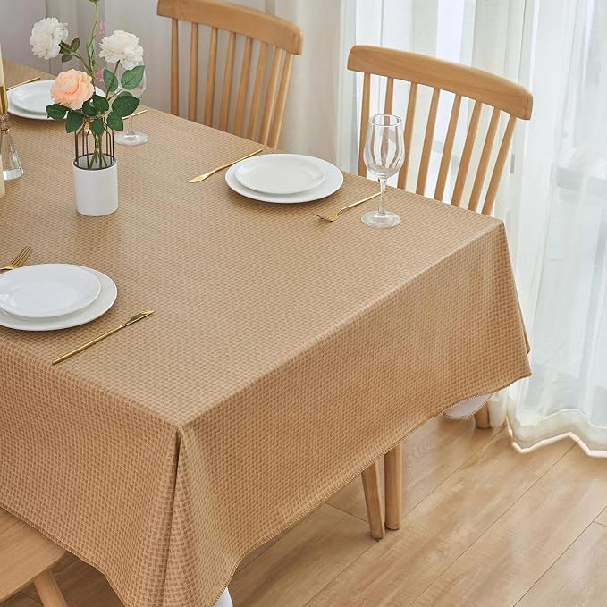 LIBERECOO Heavy Duty Vinyl Tablecloth with Flannel Backing Waterproof Oil-Proof Plastic Table Cloth Stain-Resistant Wipeable Rectangle or Square Table Cover for Indoor and Outdoor 60 x 102 Inch