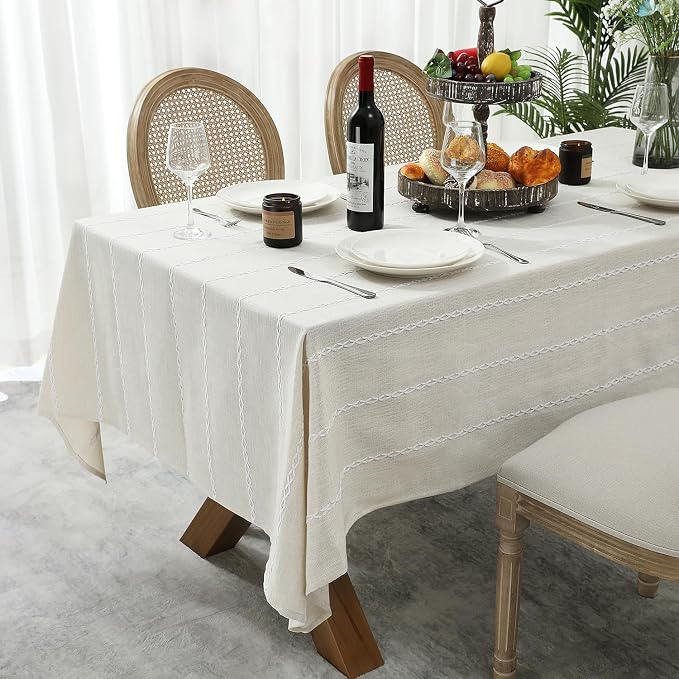 Chassic 60 x 60 inches Farmhouse Style Linen tablecloths, Wrinkle Resistant Washable Dining Room Table Cloths for Square Tables - Beige