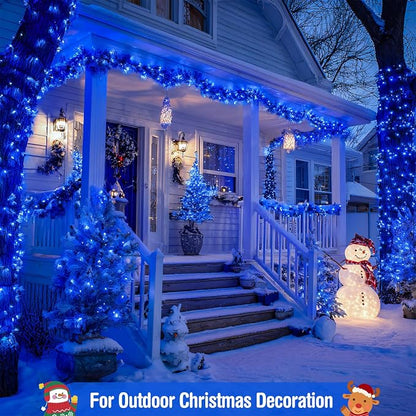 JMEXSUSS 400 LED Blue Christmas Lights Outdoor | 132ft Christmas Tree Lights with Remote, Indoor Blue String Lights Plug in for House Christmas Bush Decorations