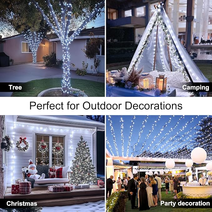 2 Pack Solar String Lights for Outside,Each 33Ft 100 LED Solar String Lights Outdoor Waterproof with 8 Modes,Solar Lights Outdoor for Patio, Garden, Tree, Party Decor-Cool White