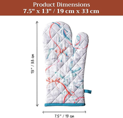 Maison d' Hermine Oven Gloves 100% Cotton Oven Mitt 7" x 13" with Loop Heat Resistant BBQ Cooking Gloves for Thanksgiving Christmas Decorations Baking Handling Hot Pans (Pack of 1, Enora)
