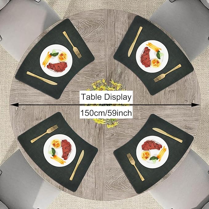 Round Table Placemats Set of 4, Faux Leather Wedge Shape Place Mats Heat Resistant Wipeable Washable Table Mats, Heavy Duty Kitchen Dining Mats(Dark green)