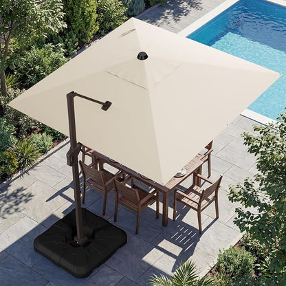 10x10FT Cantilever Outdoor Umbrella with Base, 360° Rotating Large Offset Square Patio Umbrella, Ideal for Garden Backyard Deck Courtyard, Beige