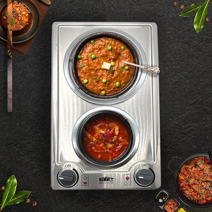 Summit 12" 2 Burner Electric Cooktop 230V Radiant Cooktop, Coil Elements, Made in the USA, Stainless Steel- CCE227SS