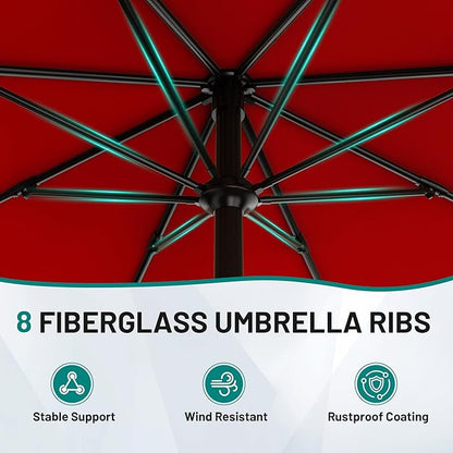 AreShark 10 FT Outdoor Patio Umbrella, Patio Table Umbrella with Push Button Tilt and Crank, Outdoor Patio Umbrellas with 8 Fiberglass Ribs, Patio Umbrellas for Market, Garden, Pool (Red)