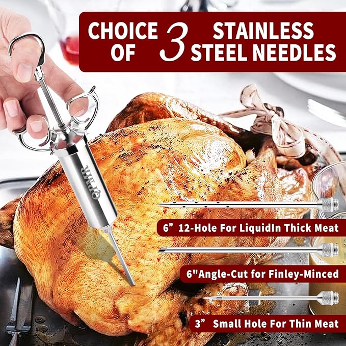 QPMR Meat Injector Syringe Kit, 2-oz Large Capacity Marinade Turkey Injector with 3pcs Stainless Steel Marinade Injector Needles for BBQ Grill Smoker & Turkey & Brisket