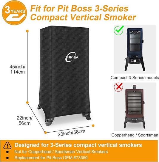 Kipiea 600D Heavy Duty Vertical Smoker Cover for Pit Boss 3-Series Electric Smoker, Waterproof BBQ Grill Cover with Windproof Buckles, UV Resistant, No Tear, No Fading