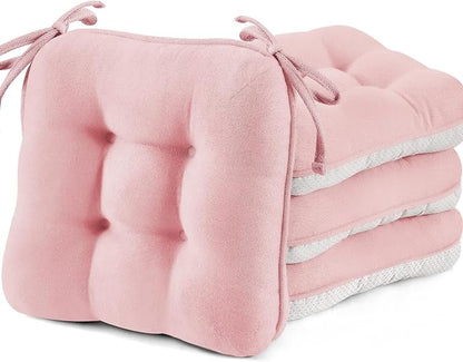 BETU Pink Chair Cushions for Dining Chairs Set of 4,3.5" Thick Kitchen Table Chair Pads with Ties,Non Slip Backing and Covers, Seat Cushion for Dining Room,Bar,Patio Chairs,15.5"X15.5"X3.5",Pink