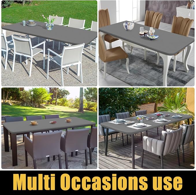 Smiry Rectangle Picnic Table Cloth, Waterproof Elastic Fitted Tablecloths for 8 Foot Tables, Washable Polyester Table Cover for Camping, Indoor and Outdoor (Grey, 36"x96")
