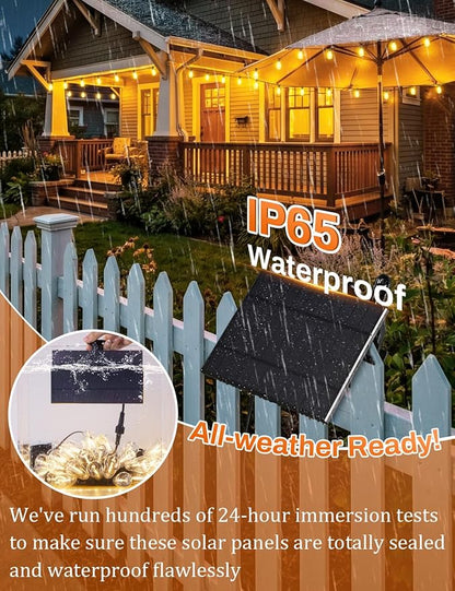 Brightever 100FT Solar String Lights Outdoor Waterproof with Remote, 36+2 Shatterproof ST38 LED Bulbs, Dimmable Patio Lights Solar Powered, 3 Lighting Modes Solar Lights for Backyard, Garden, Deck