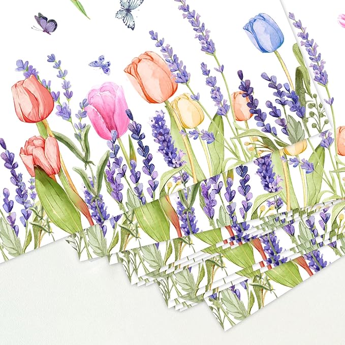 Paper Placemats Disposable 50 Pack Lavender Tulip Placemats 16x 11 Inch Summer Seasonal Rustic Vintage Paper Table Mats for Holiday Home Dining Party Table Decoration