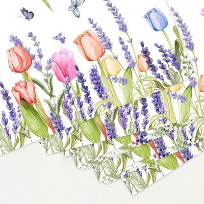 Paper Placemats Disposable 50 Pack Lavender Tulip Placemats 16x 11 Inch Summer Seasonal Rustic Vintage Paper Table Mats for Holiday Home Dining Party Table Decoration