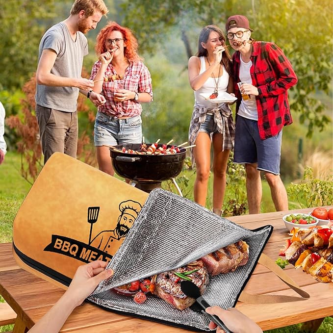 BBQ Blanket for Resting Meat - 21" & 15" Insulated Brisket Blanket Set with 25Pcs Butcher Paper & Oil Brush, 5-Layer Thermal Meat Resting Bag for Smoking Meat Accessories, BBQ Gifts for Men
