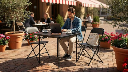 3 Piece Folding Card Table Portable and Chair Set, 34" Square Black Bi-Fold Table 2 Adult Chairs for Board Games Nights Gatherings Party Home Indoor Outdoor Lightweight