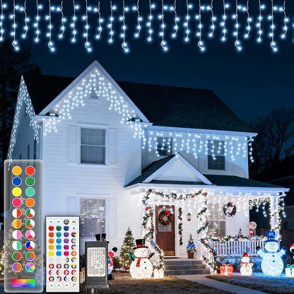 LitHome 58FT Color Changing Icicle Lights for Outside, 35 Colors Christmas Icicle Lights with Remote Plug in, Cool White Christmas Icicle Light Indoor Connectable for Xmas Holiday Roof Decor