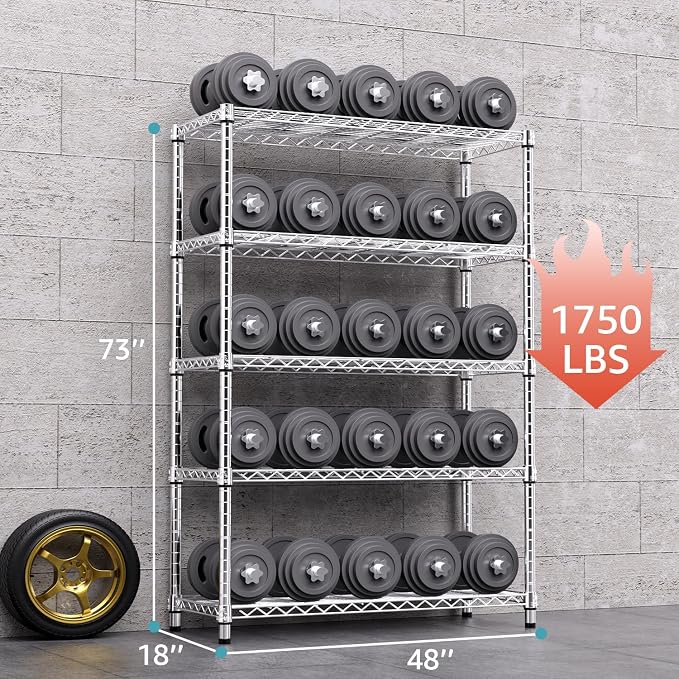 M MZG 1750 LBS Storage Shelves 5-Tier Utility Shelving Unit Steel Organizer Wire Rack for Home,Kitchen,Office,Garage, Capacity 17.7" D x 47.2" W x 72.3" H (Pack of 2)