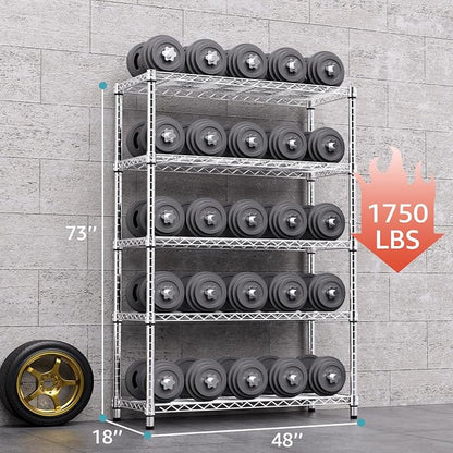 M MZG 1750 LBS Storage Shelves 5-Tier Utility Shelving Unit Steel Organizer Wire Rack for Home,Kitchen,Office,Garage, Capacity 17.7" D x 47.2" W x 72.3" H (Pack of 2)