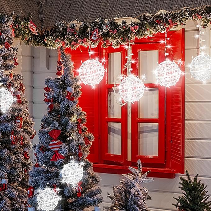 Outdoor Christmas Balls Lights Tree Lights Waterproof, 4 Pack 7.87" LED Hanging Globe Sphere Lights with 8 Lighting Modes Memory Timer Plug for Party Wedding Xmas Porch Patio Garden Yard Decorations