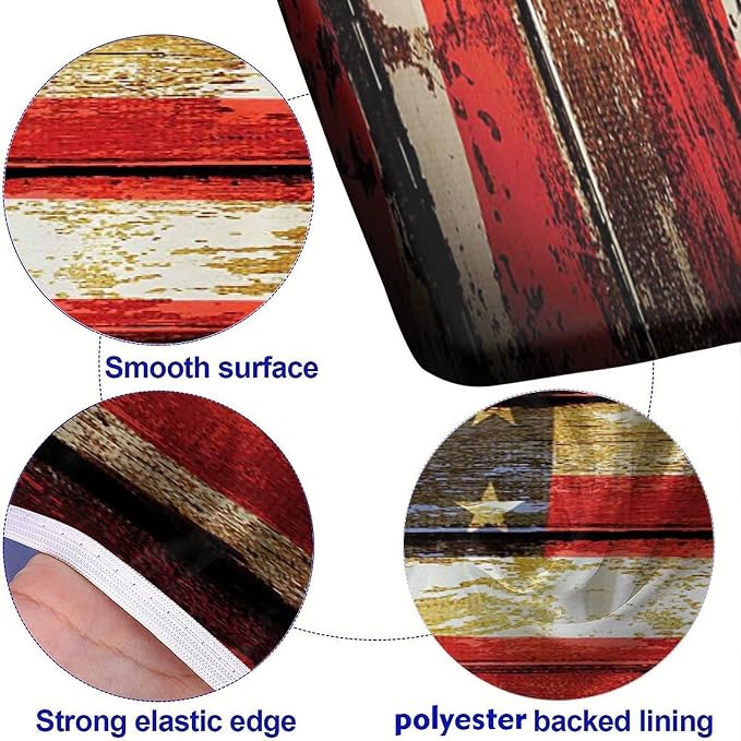American Flag Picnic Table Fitted Tablecloth Cover, Symbolism over Old Rusty Tones Weathered Vintage Social Plank Artwork Table Cloth, 28x72 In, 3 Piece Set, for Outdoor, Camping, Picnics Parties Use