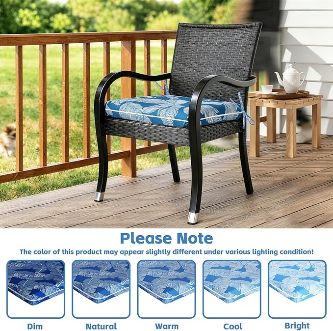 COZYVIDA Outdoor Chair Cushions Set of 4, 20"x20" Square Seat Pads with Tie Straps and YKK Zippers, 30D High-Density Foam, Water-Resistant Fabric,UV-Resistant 1000+ Hrs