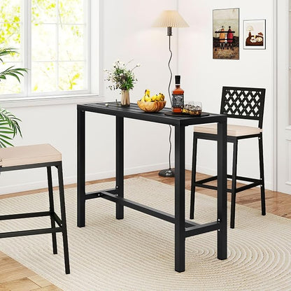 Giantex Outdoor Rectangle Bar Table with Counter Height, Slatted Top & Footrest, Heavy-Duty Metal Frame, 400Lbs Capacity, High Pub Table for Patio, Deck, Yard, Hot Tub, Balcony, Black (48")