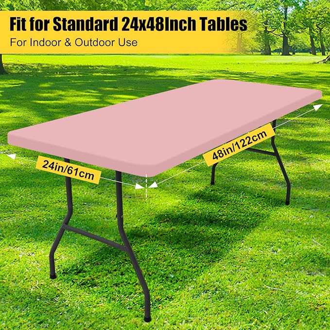 Smiry Rectangle Picnic Table Cloth, Waterproof Elastic Fitted Tablecloths for 4 Foot Tables, Washable Polyester Table Cover for Camping, Indoor and Outdoor (Baby Pink, 24"x48")