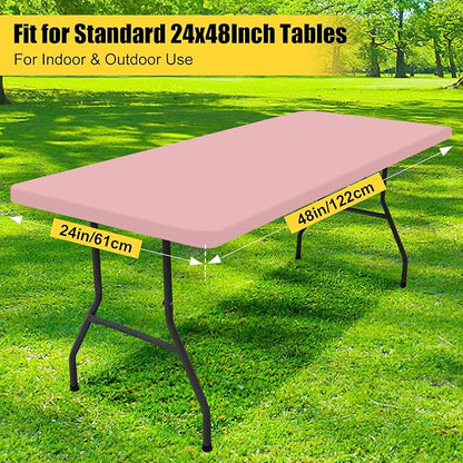 Smiry Rectangle Picnic Table Cloth, Waterproof Elastic Fitted Tablecloths for 4 Foot Tables, Washable Polyester Table Cover for Camping, Indoor and Outdoor (Baby Pink, 24"x48")