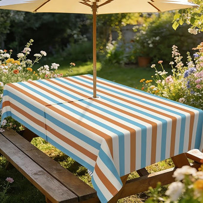 Outdoor Tablecloth with Umbrella Hole Elegant Zipper Patio Table Cloth for Outdoor Patio Garden Yard Decor