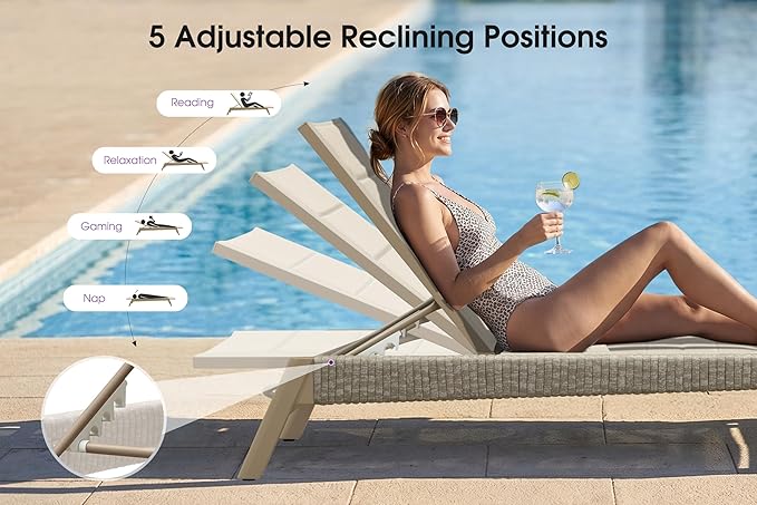 PURPLE LEAF Outdoor Chaise Lounge 2 Pieces Chair Patio Aluminum Recliner for Poolside with Adjustable Backrest Chairs Nurture Shale
