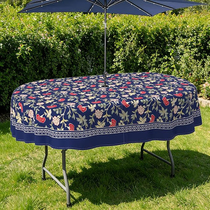 Outdoor Tablecloth with Umbrella Hole Elegant Zipper Patio Table Cloth for Outdoor Patio Garden Yard Decor
