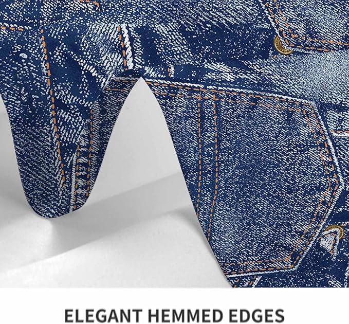 TKS MITLAN Denim-Style Indigo Rectangle Tablecloth - 60x84 Inch (6-8 Seats) Polyester Decorative Cover for Dining, BBQ, Picnic, Coffee Table Retro Denim Pocket Print, Non-Denims Material