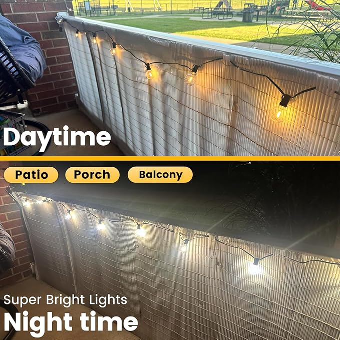10FT Outdoor String Lights - LED Patio Lights Waterproof G40 Plastic Globe Bulbs, Connectable Shatterproof Hanging Outdoor Lights for Indoor Backyard Yard Gazebo Porch Party Decor