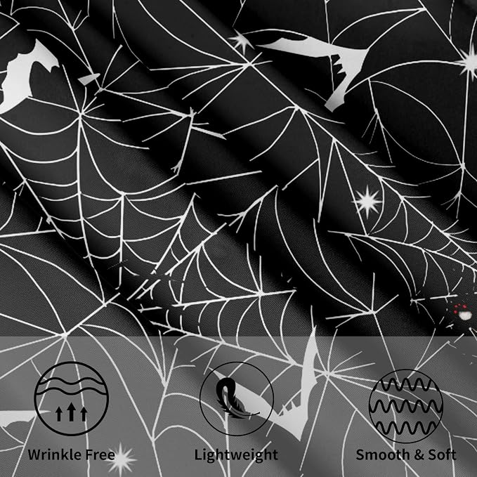 Sweetshow Halloween Spider Web Table Cloth Round Black and White Bat Tablecloth 70 Inch Decor Washable Stain and Wrinkle Resistant Round Table Cover for Dining Picnic