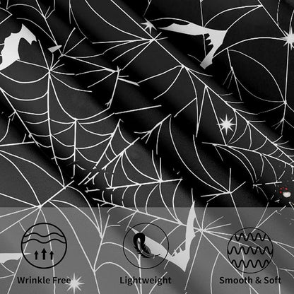 Sweetshow Halloween Spider Web Table Cloth Round Black and White Bat Tablecloth 60 Inch Decor Washable Stain and Wrinkle Resistant Round Table Cover for Dining Picnic