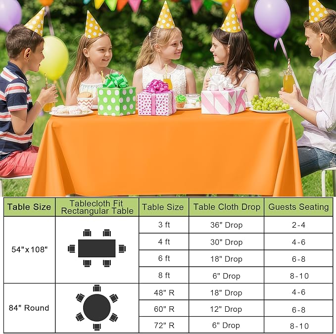 Smiry Disposable Table Cloth 3 Pack, 54 x 108 Inch Waterproof Plastic Tablecloth, Decorative Rectangle Table Covers for Party, Birthday, Picnic, Orange