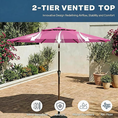 10FT Patio Umbrella, 2 Tier Outdoor Table Umbrella, Large Vented Market Umbrellas with Push Button Tilt and Crank, 8 Sturdy Ribs for Backyard, Deck, Pool, UPF50+ UV Protection