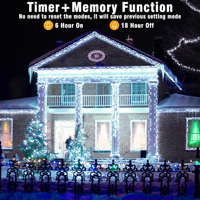 33ft 100 LED Christmas Lights Outdoor - 8 Modes Christmas String Lights Clear Wire Waterproof Plug in Twinkle Fairy String Lights for Indoor Outdoor Home Party Garden Decoration, Cool White