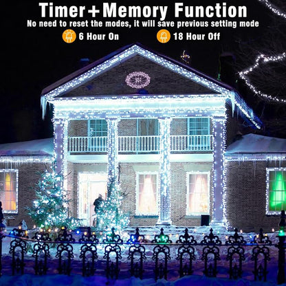 33ft 100 LED Christmas Lights Outdoor - 8 Modes Christmas String Lights Clear Wire Waterproof Plug in Twinkle Fairy String Lights for Indoor Outdoor Home Party Garden Decoration, Cool White
