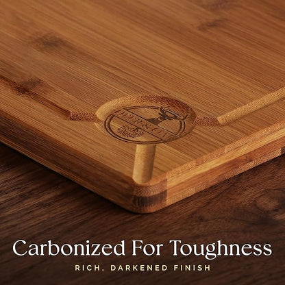 Pre-Oiled, Non Toxic 3-Piece Carbonized Bamboo Cutting Board Set, Eco-Friendly Wooden Chopping Boards for Kitchen with Hanging Hole, 500°F Carbonized Technology Charcuterie Serving Boards Deer & Oak
