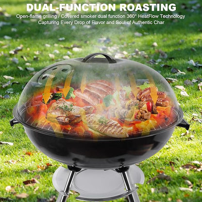 22-inch Charcoal Grill Kettle grill: Black Portable grill with stainless steel grilling net - backyard barbecue party grill (22inch)