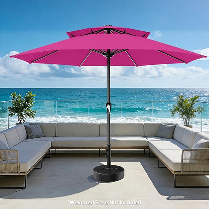 AreShark 11ft 2 Tiers Patio Umbrella - Outdoor Umbrella Waterproof UV Protection, Market Table Umbrella w/ 8 Sturdy Ribs&Crank for Pool, Porch, Garden(Rose Pink)