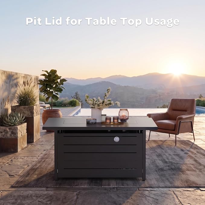 Ciays 42 inch Gas Fire Pit Table, with Steel Lid & Lava Rock, 60,000 BTU