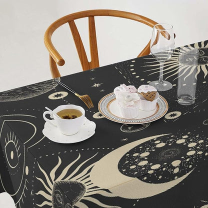 Sun Moon Tablecloth Boho Astrology Mystical Celestial Star Crescent Galaxy Space Table Cloth Water Resistant Wipeable Table Cover for Farmhouse Picnic Party Holiday Kitchen Dinner Table 60"x110"