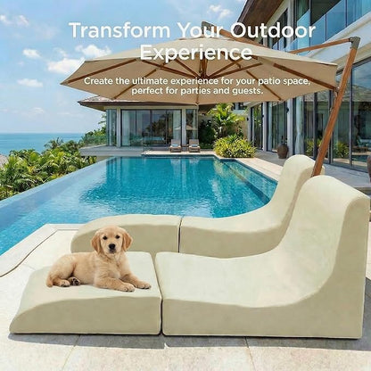 ZealWe Bean Bag Chair Outdoor Patio Lounge Chair with Back Support, Chaise Lounge Chair Waterproof Beach Bean Bag Couch for Adults, Memory Foam Filled for Poolside Balcony, Beige | water proof