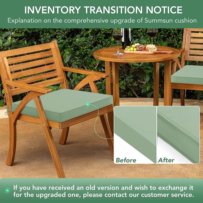 Outdoor Chair Cushions Set of 6: Waterproof & Fade Resistant Seat Cushion for Patio Furniture - 19 x 19 x 2 Inch Chair Pads with Ties and Hidden Zipper - Patio Chair Cushion Replacement, Sage Green