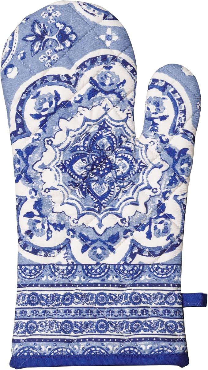 Maison d'Hermine Oven Gloves 100% Cotton Oven Mitt 7" x 13" with Loop Heat Resistant BBQ Cooking Gloves Baking Grilling Kitchen Hotel Home Farmhouse Spring Summer (Pack of 1, Melodie Bleue)