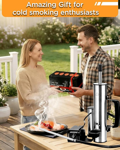 Cold Smoke Generator for Any Grill - 304 Stainless Steel Smoker Tube, Double Tube to Cut Tar for Non-Greasy Taste, Anti-Scald Handle, Camping/Backyard BBQ, Savor Rich Clean Flavor Easily